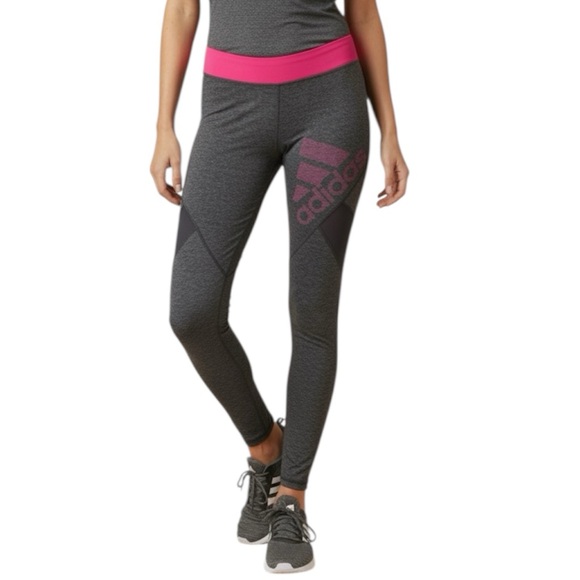 adidas Pants - Adidas Sz XS Grey Leggings Hot Pink Band